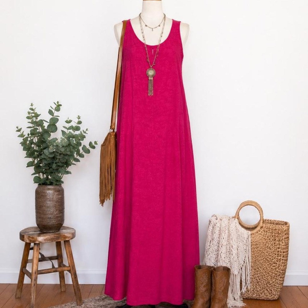 K Woman Collection Fuchsia Pink Jacquard Sleeveless Maxi Dress Size 14W
